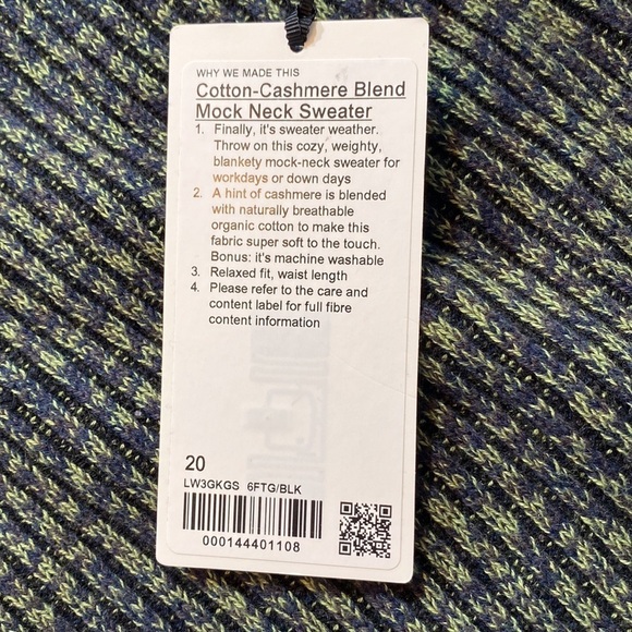 NWT Lululemon Cotton Cashmere Blend Mock Neck Sweater Heather Green sz 20 - Picture 11 of 13